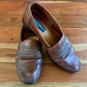 Vintage 90s BrassBoot Leather Loafers 10 Cognac Braided Moc Toe Vero Cuoio Spain